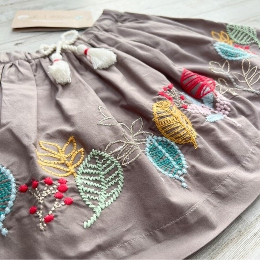 NWT Peek Skirt Girls 3T Boho Leaf Embroidered Colorful Forest Woodland Twirl